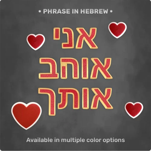 Magnet Set: Phrase "אני אוהב אותך" + 4 Heart Magnets in Fire Red Magnet Set: Phrase "אני אוהב אותך" + 4 Heart Magnets in Fire Red